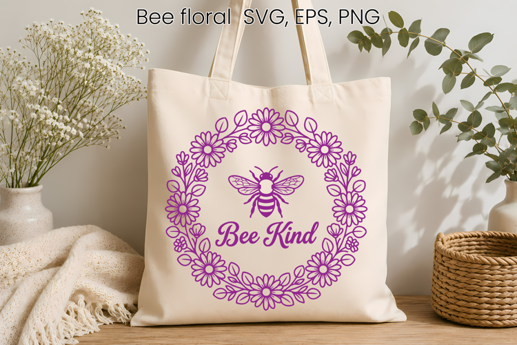 Flower Wreath Quotes Bee SVG | Farmhouse Bee SVG