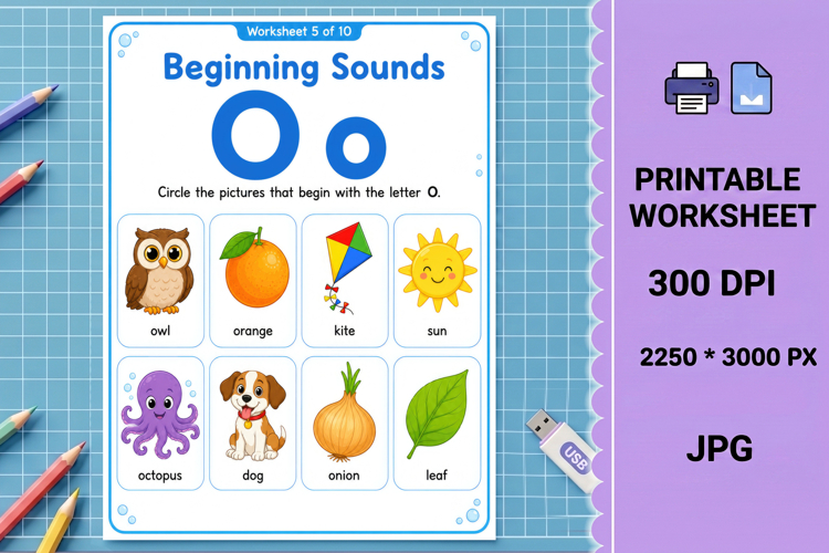 Letter o phonics beginning sounds printable worksheet