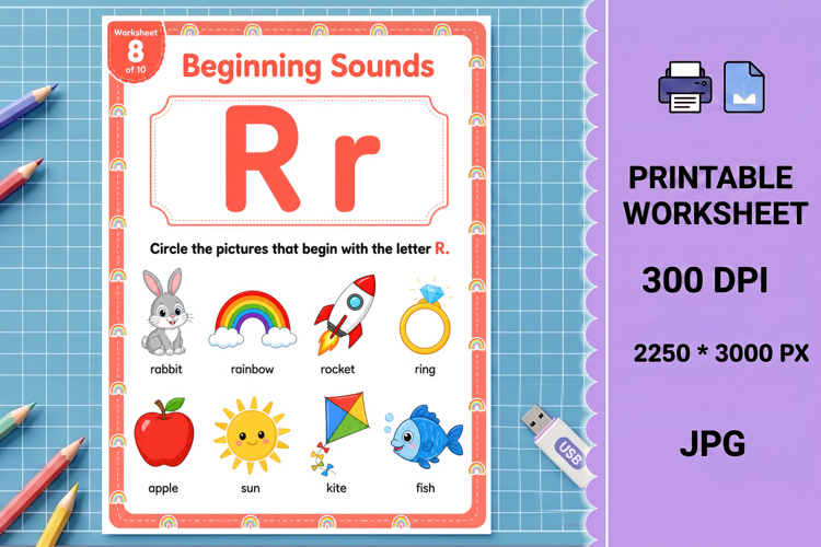 Letter r phonics beginning sounds printable worksheet