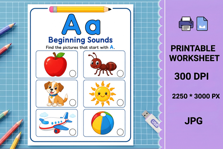 Letter phonics alphabet beginning sounds printable worksheet