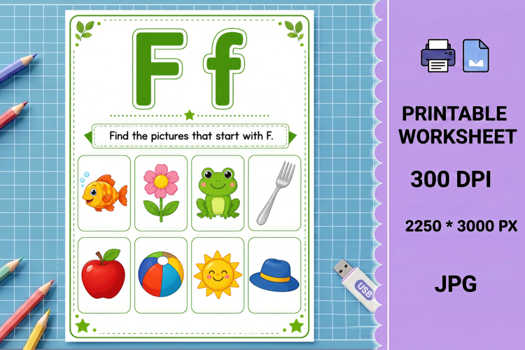 Letter f uppercase beginning sounds printable worksheet