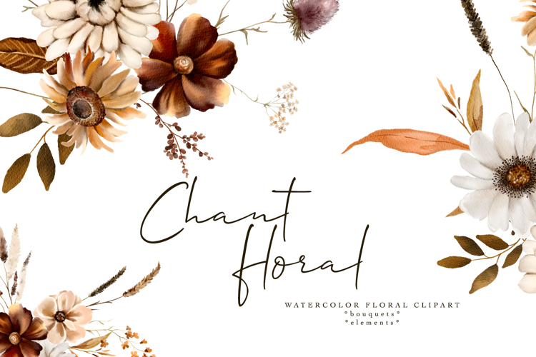 Beige Brown Neutral Fall Floral Clipart Autumn Flowers PNG