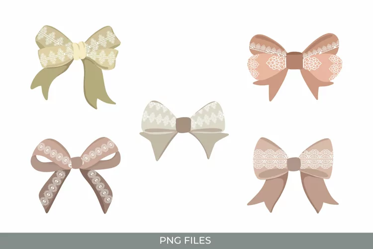 Beige Color Lace Bow Clipart - Scrapbook Embellishment