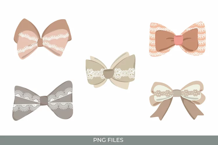 Beige Color Lace Bow Clipart - Scrapbook Embellishment
