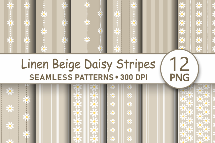 Beige daisy seamless pattern png Daisy stripes digital paper