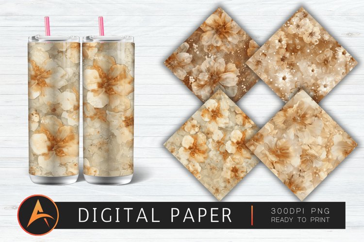 Beige Glitter Alcohol Ink Flower Digital Paper