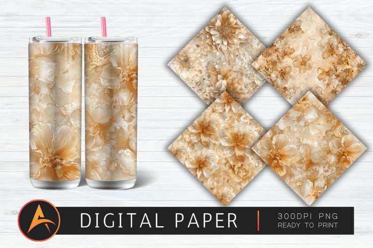 Beige Glitter Alcohol Ink Flower Digital Paper example image 1