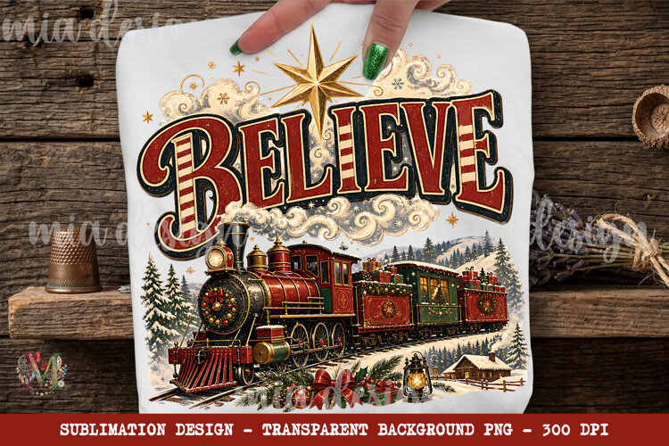 Believe PNG, Christmas Train Vintage Polar Sublimation example image 1