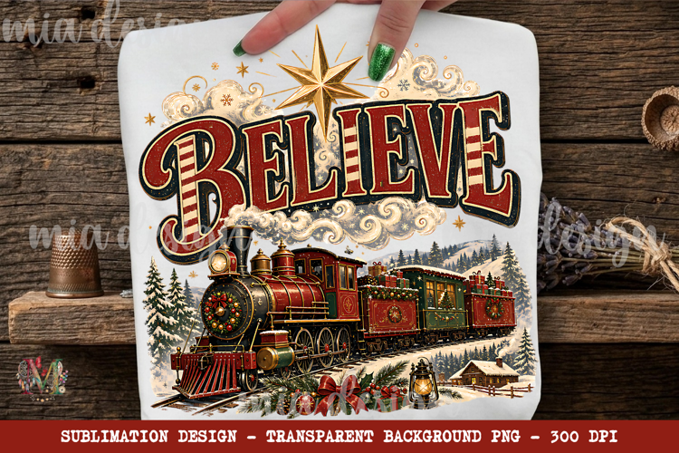 Believe PNG, Christmas Train Vintage Polar Sublimation