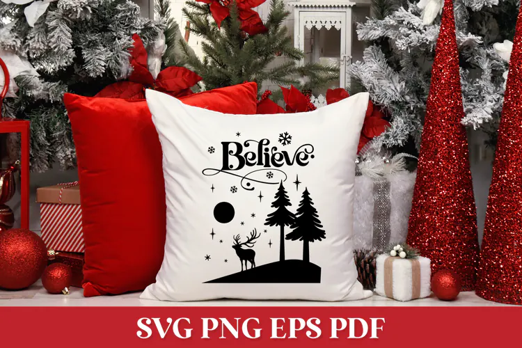 Believe Christmas SVG Quote with Winter Scene