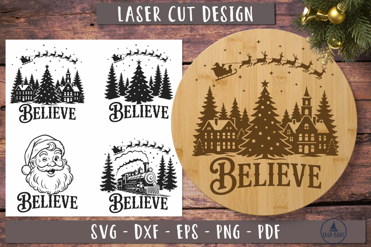 Believe Christmas Cutting Board SVG Laser engraving files