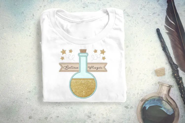 Believe in Magic Potion Bottle Applique Embroidery File