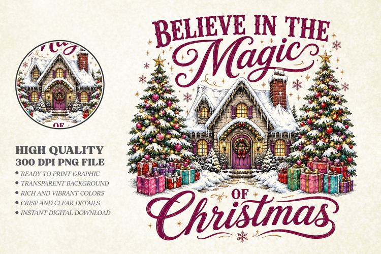 Christmas Magic Winter Cabin PNG - Believe Holiday Design