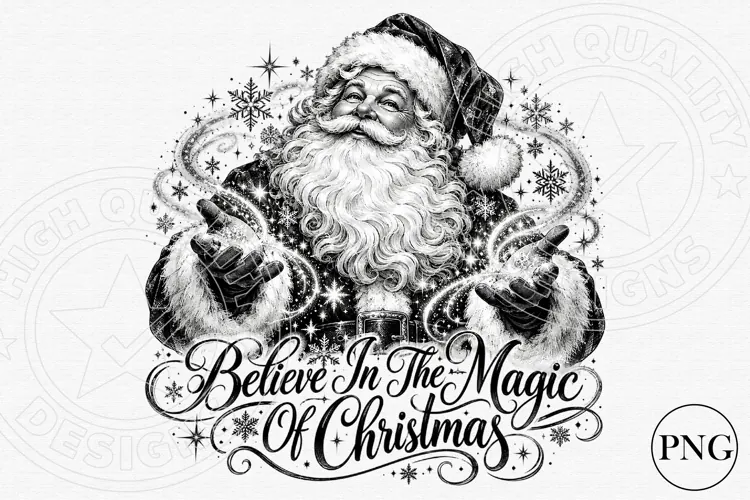 Believe in the Magic of Christmas PNG | Vintage Santa Sublim