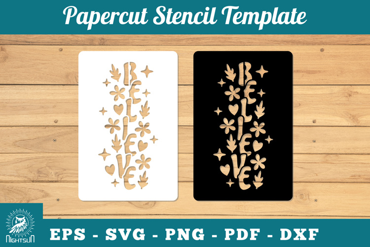 Believe Papercut Stencil SVG