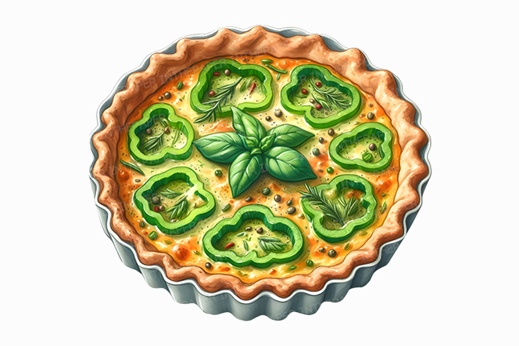 Bell Pepper Quiche Watercolor Savory Tart Paprika Egg PNG