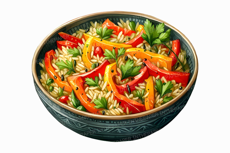 Bell Pepper Rice Pilaf Watercolor Healthy Grain Dish PNG