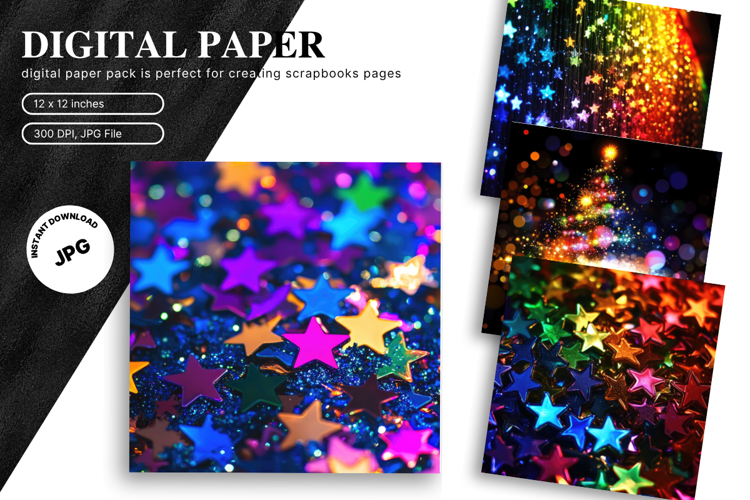 Star Watercolor Background Digital Paper Pattern