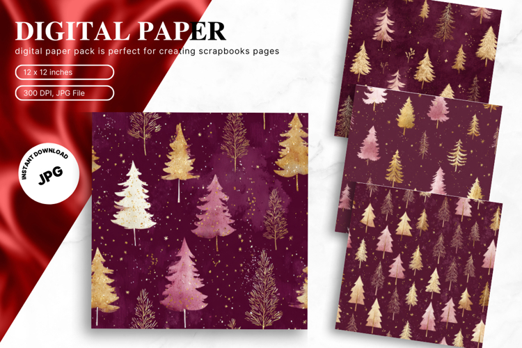 Christmas Tree Background Pattern Digital Paper Wallpaper_6 example image 1