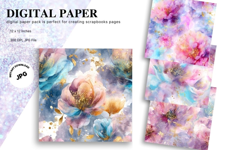 Rainbow Watercolor Alcohol Ink Background Digital Paper