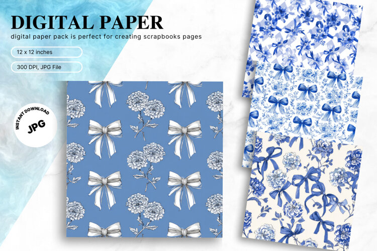 Bow Ribbon Background Bow Digital Paper Pattern Wallpaper_18 example image 1