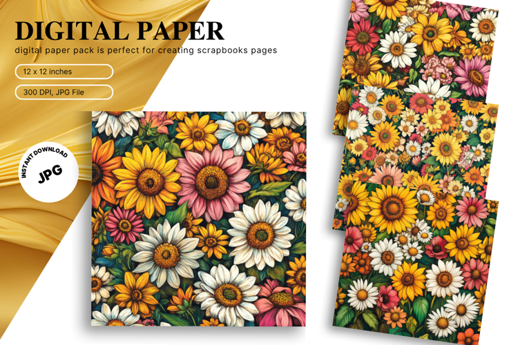 Sunflower Background Wallpaper Digital Paper Wall Art_51 example image 1