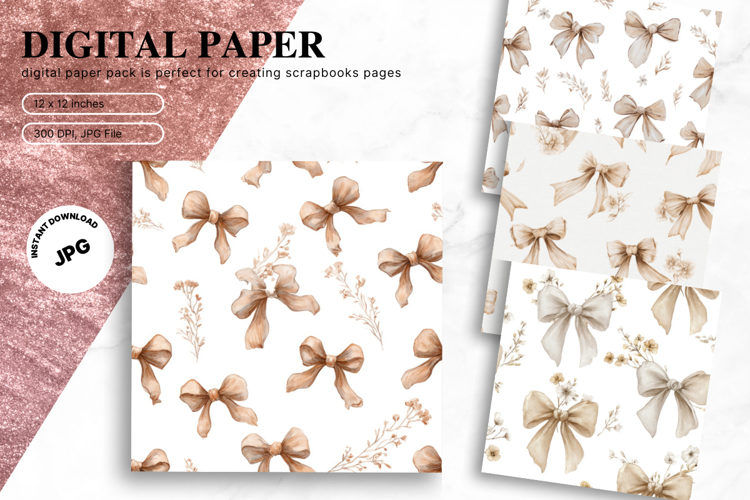 Bow Ribbon Background Bow Digital Paper Pattern Wallpaper_3