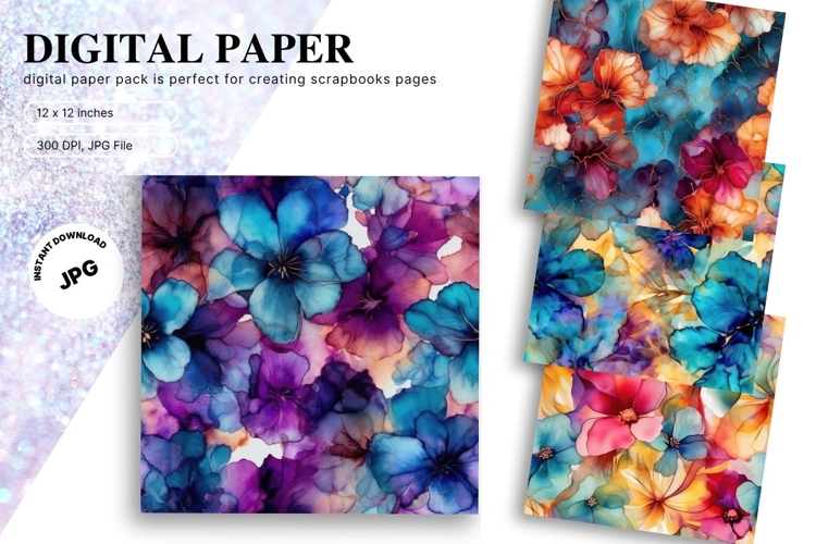Rainbow Watercolor Alcohol Ink Background Digital Paper