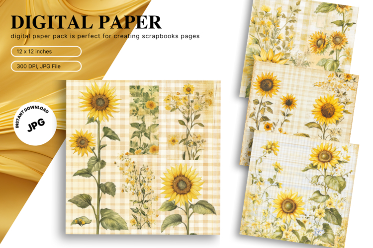 Sunflower Background Wallpaper Digital Paper Wall Art_5