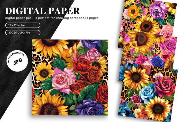 Sunflower Background Wallpaper Digital Paper Wall Art_34