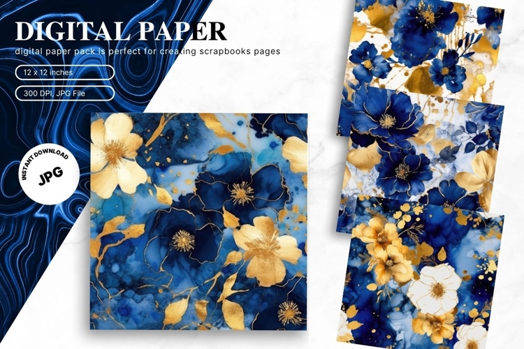 Blue Watercolor Alcohol Ink Background Digital Paper