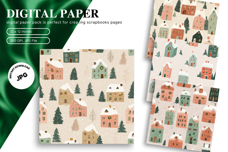 Christmas House Background Seamless Pattern Gift Wrap_5