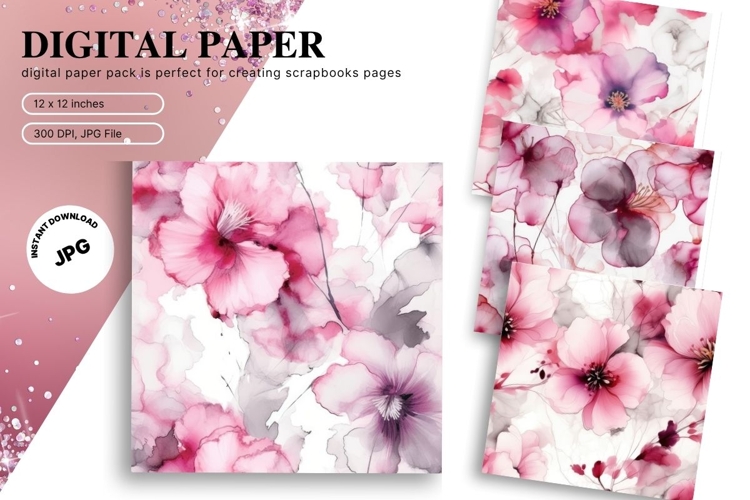 Pink Watercolor Alcohol Ink Background Digital Paper