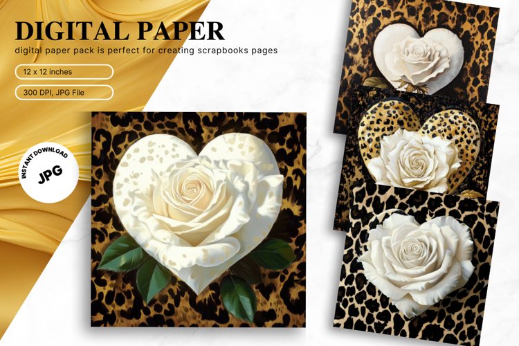 Flower Leopard Heart Background Wallpaper Valentine Wallart example image 1