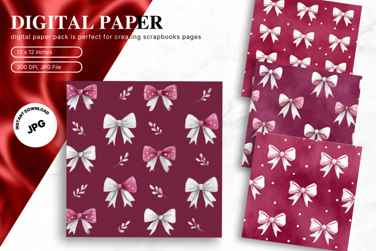 Bow Ribbon Background Bow Digital Paper Pattern Wallpaper_5