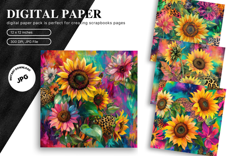 Sunflower Background Wallpaper Digital Paper Wall Art_7 example image 1