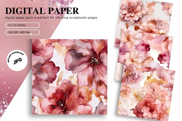 Pink Watercolor Alcohol Ink Background Digital Paper