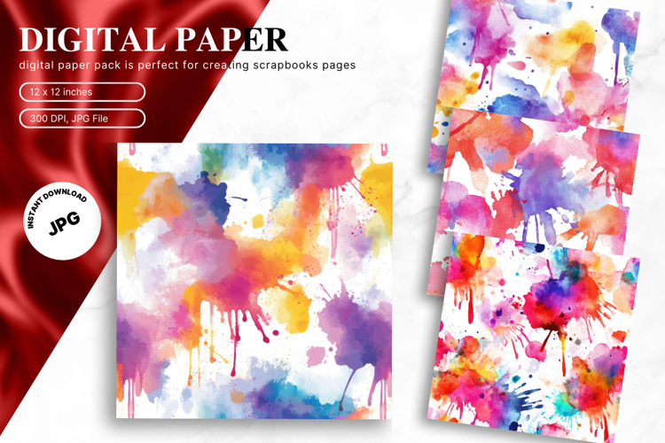 Rainbow Watercolor Ink Splash Background Digital Paper_2