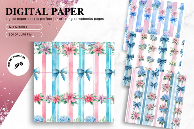 Bow Ribbon Background Bow Digital Paper Pattern Wallpaper_9 example image 1