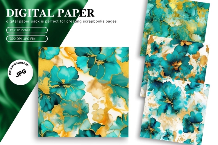 Green Watercolor Alcohol Ink Background Digital Paper