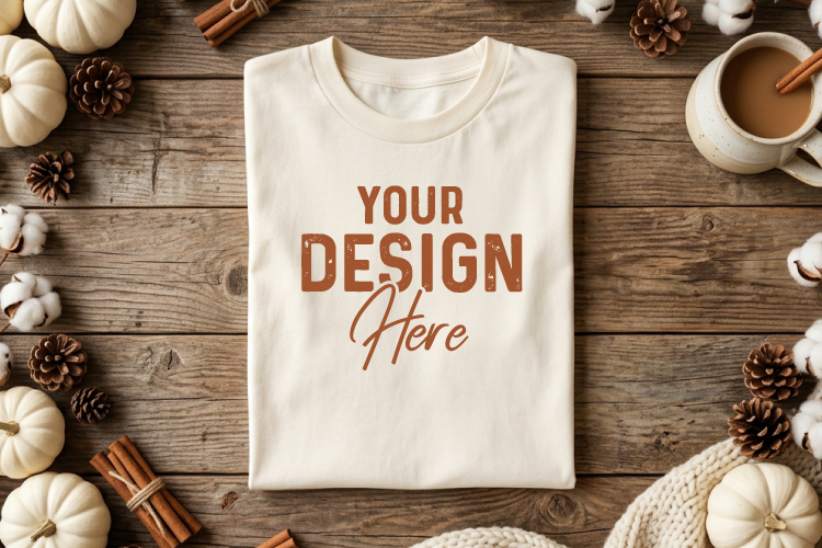 Autumn Bella Canva T-Shrit Mockup, White T Shirt Mockups JPG example image 1