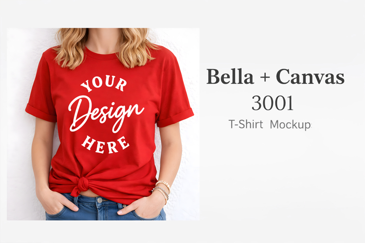 Bella Canvas 3001 Mockup | Red T-Shirt