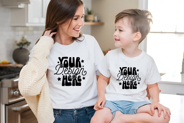 Bella Canvas 3001 Mommy and Me White T-Shirt Mockup, Mother