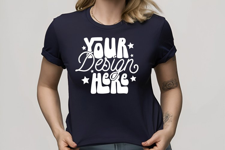 Bella Canvas 3001 Navy, Navy T-shirt Model Mockup, Womens