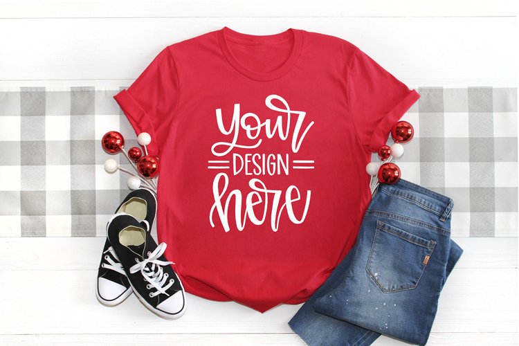 Christmas Shirt Mockup, Red Mock Up, Holiday shirt mockup