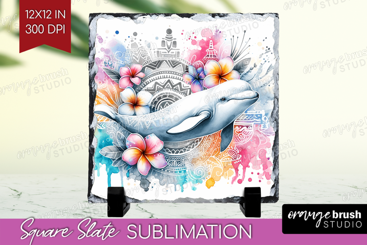 Beluga Floral Slate PNG Tropical Square Slate Sublimation