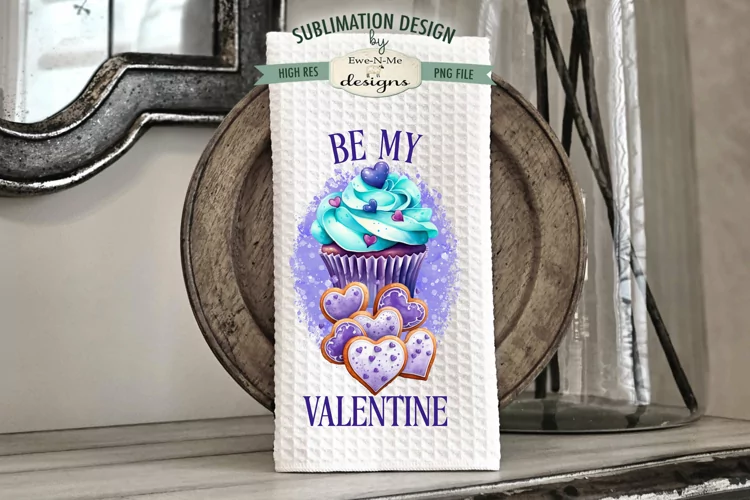 Be My Valentine Cupcake Towel Design | Teal Purple Valentine