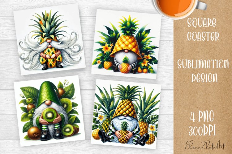Cute berry gnome square coaster Sublimation PNG