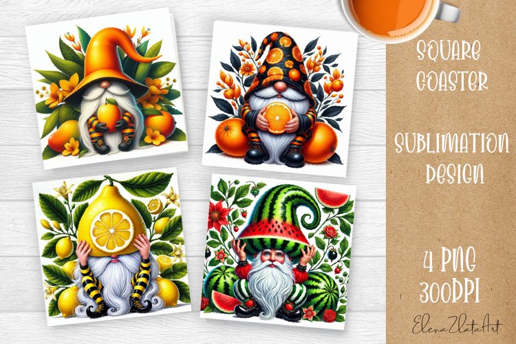 Cute berry gnome square coaster Sublimation PNG