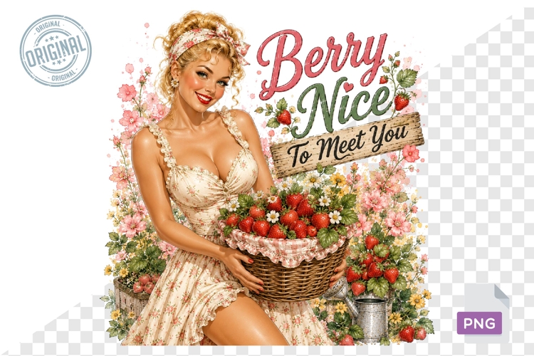 Berry Nice To Meet You Strawberry Girl PNG Design Art